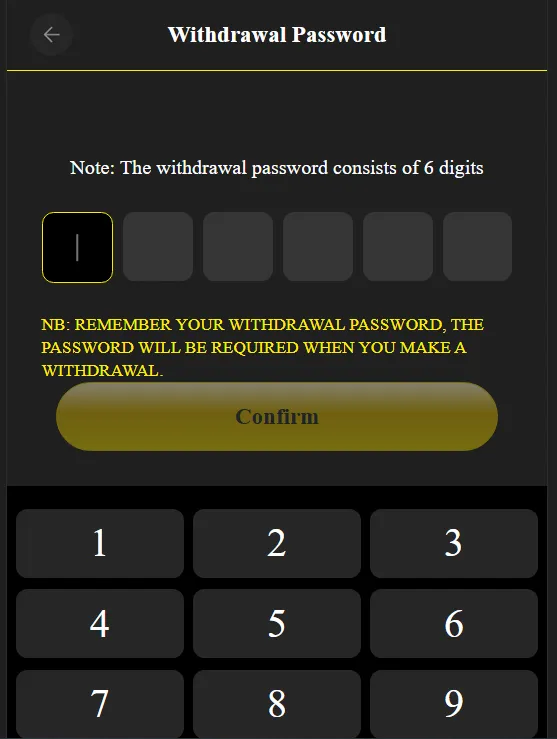 3R3R Game wallet withdrawal password verification screen 
